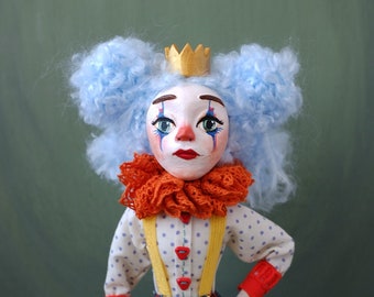 Jiji: The Whimsical Clown Figurine, Collectible Art Doll, OOAK Doll