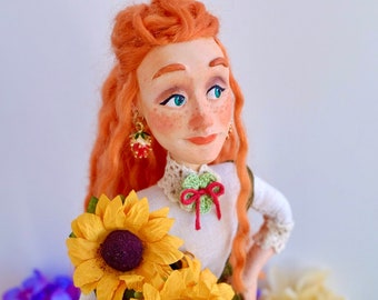 Floral Enchantress Dolores, Florist Doll, Collectible Figurine, Art Doll, Polymer Clay Figurine