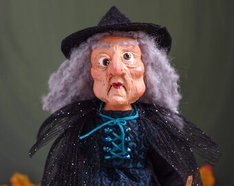 Witch Art Doll, Gothic Doll, OOAK Art Doll, Witch Figurine, Halloween Decor
