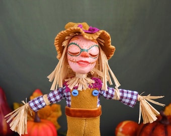 Scarecrow Art Doll, Halloween Doll, OOAK Handmade Doll, Collectible Figurine, Art Toy, Scarecrow Figure