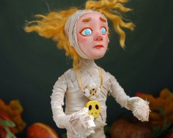 Halloween Doll, Mummy Costume Doll, Spooky Art Doll, Collectible Figurine, Handmade OOAK Doll, Art Doll, Halloween Art, Halloween Decor