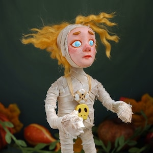 Handmade Mummy Art Doll: Spooky Halloween Figurine