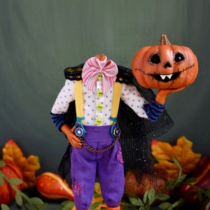 Headless Pumpkin Doll: Spooky Halloween Figurine, Handmade Art Toy