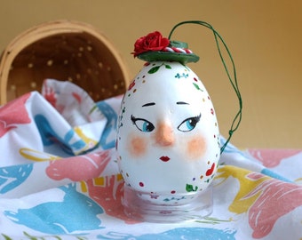 Papier mache Easter Egg with face, handmade Easter home decor, Easter ornament