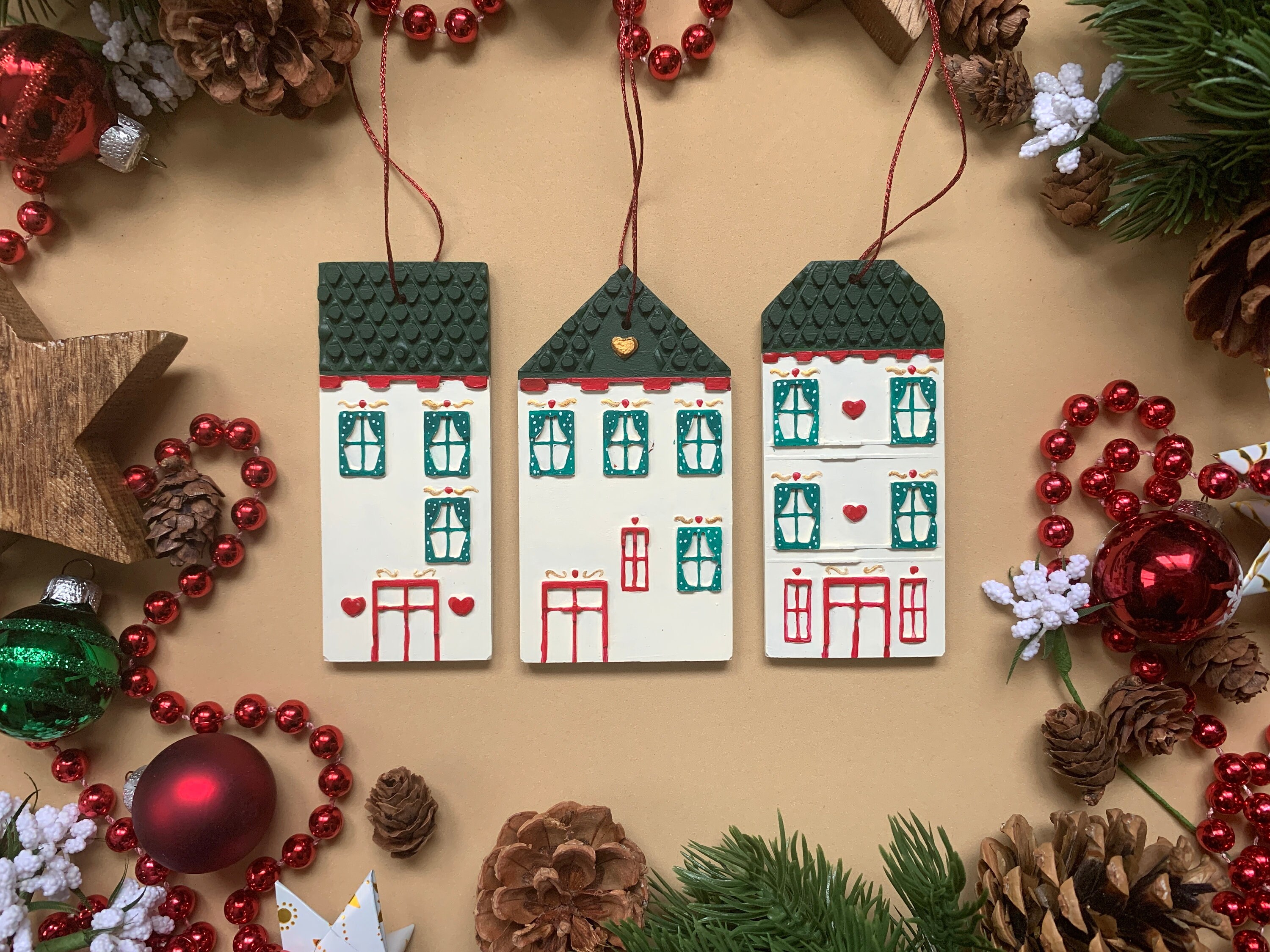 Handmade House Shaped Christmas 3piece Ornaments Etsy UK