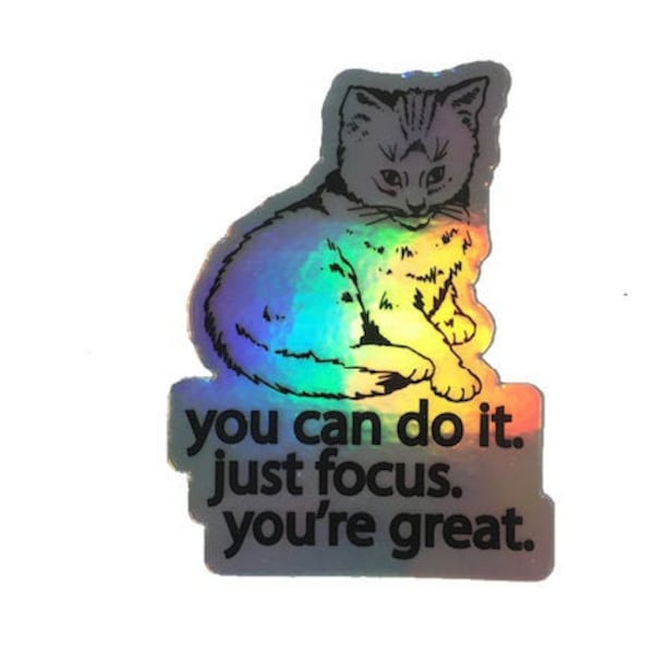 Focus cat holographic vinyl sticker | laptop sticker pack | cat vinyl sticker | laptop sticker  black cat sticker | siamese cat sticker