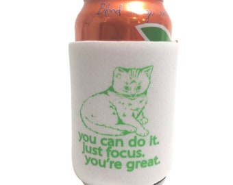 Focus Cat Koozie | Cat Lover Gift | Cat Gift | Positive Vibes | Cute Cat | Cat Sticker | Fun Party Favor | Cat Lady Gift | Cat Koozie | Cats