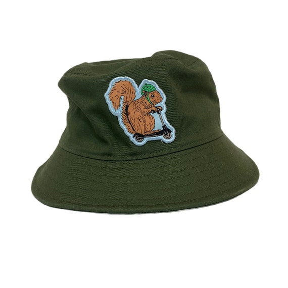 Squirrel on a Bird Bucket Hat I Army Bucket Hat I Funny Squirrel