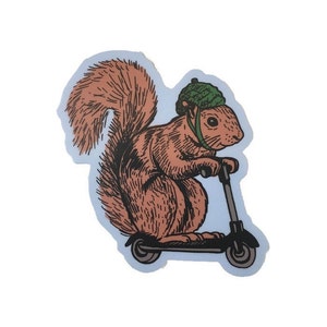 Squirrel on a scooter Sticker | Squirrel picnic table | vespa scooter | scooter shirt | squirrel feeder | squirrel sticker | acorn pin