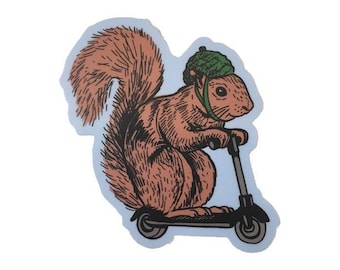 Squirrel on a scooter Sticker | Squirrel picnic table | vespa scooter | scooter shirt | squirrel feeder | squirrel sticker | acorn pin