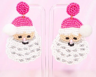 Pink Santa Christmas Earrings || Holiday Earrings || Pop of Pink || Holiday Outfit || Merry Christmas || Ho Ho Ho || Happy Holidays