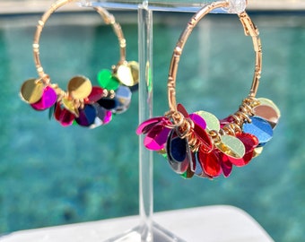 Sienna Sequin Hoop Earrings || Statement Earrings || Lightweight Styles || Pop of Sparkle || Happy Everything || Multi Color