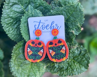 Trick or Treat Jack-o-Lantern Beaded Earrings || Statement Earrings || Lightweight || Happy Halloween || Spooky SZN || Boo Y’all