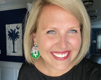 Fields of Teams Beaded  Earrings || Gameday Outfit || Seed Bead Jewelry || GridIron Belles || Football Season || OOTD