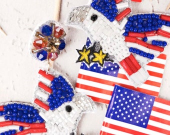 Soaring Eagle Beaded Earrings || Red White & Blue Earrings || Patriotic Earrings || Memorial Day Outfit || Happy July 4th || Seed Bead
