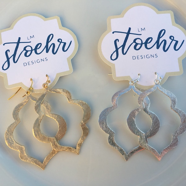 SHOP BEST SELLER! || Brushed Quatrefoil Earrings || Brushed Gold || Brushed Silver || French Hook || Quatrefoil Statement Earring