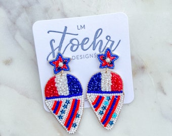 Sno-Cone Beaded Earrings || Red White & Blue Earrings || Patriotic Earrings || Memorial Day Outfit || Happy July 4th || Seed Bead
