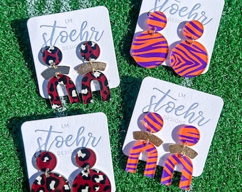 Spots and Stripes Statement Earring || GameDay Earrings || Garnet and Black || Orange and Purple || Gamecocks || Tigers || OOTD