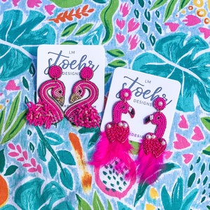 Pink Beaded Flamingo Earrings || Flamingo Friday || Summer Styles || Pop of PINK || Statement Earrings