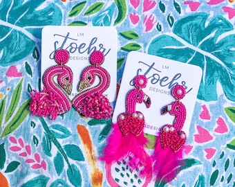 Pink Beaded Flamingo Earrings || Flamingo Friday || Summer Styles || Pop of PINK || Statement Earrings