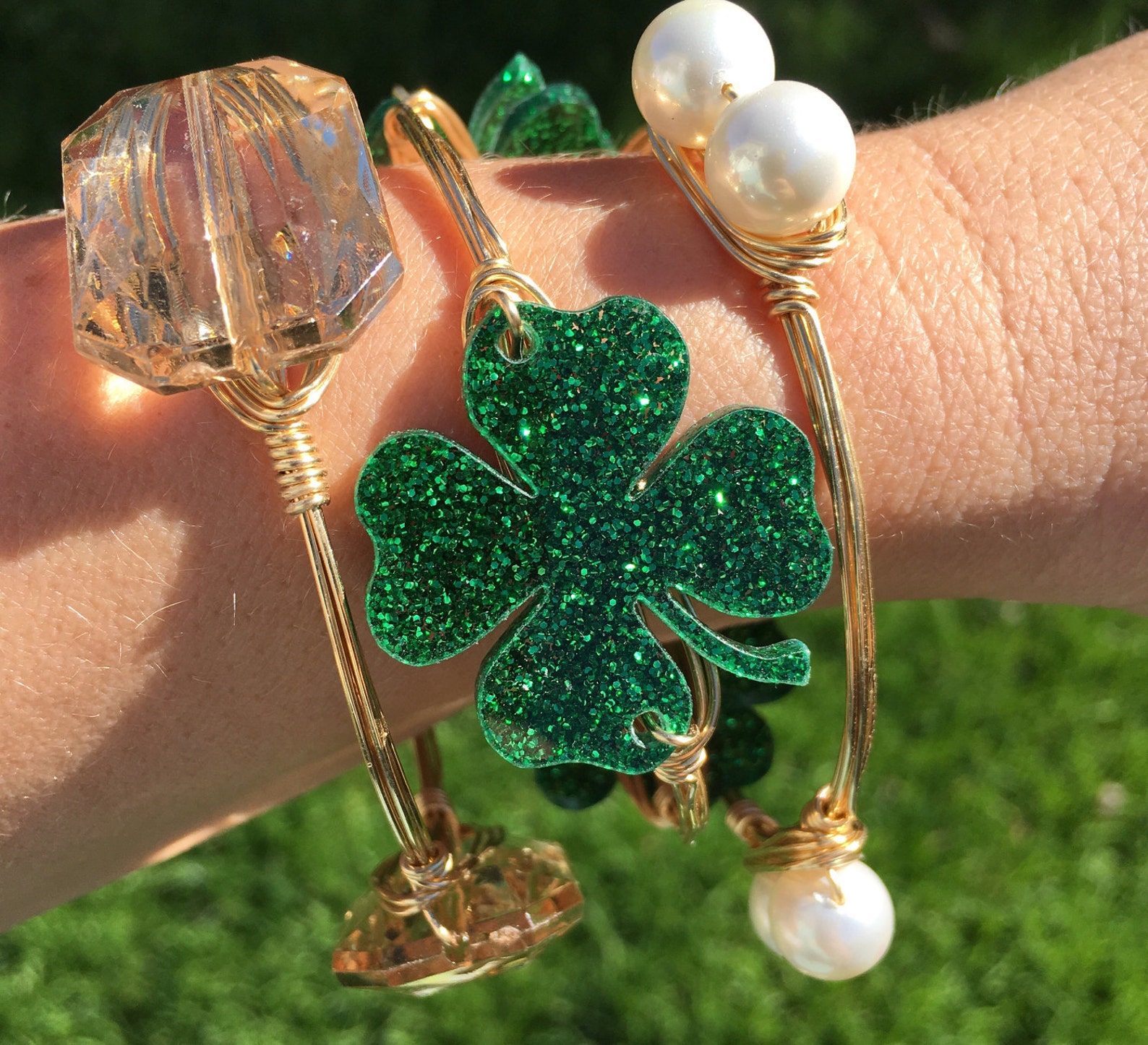 LUCKY CHARMS Bangle Stack || Shamrock Bangle || St. Patrick's Day ...