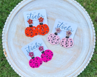 Starry Pumpkin Beaded Earrings || Barbie Halloween || Happy Halloween || Spooky SZN || Boo Y’all || Pop of Pink || Oh My Gourd