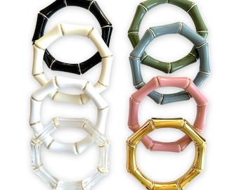 Evelyn Bamboo Bracelet || Stretch Bracelets || Stack of the Day || Hues of Blues || 10mm || Gold + Clear