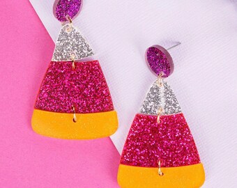 Shimmery Candy Corn Earrings || Statement Earrings || Lightweight || Trick or Treat || Happy Halloween || Spooky SZN || Boo Y’all