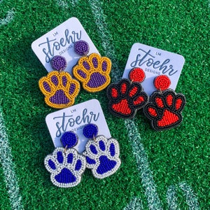 Spirit Paw Beaded Earrings || GameDay Outfit || Tigers || Wildcats || || Bulldogs || Statement Earrings || Embellished Earrings
