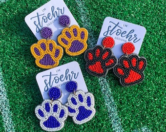 Spirit Paw Beaded Earrings || GameDay Outfit || Tigers || Wildcats || || Bulldogs || Statement Earrings || Embellished Earrings