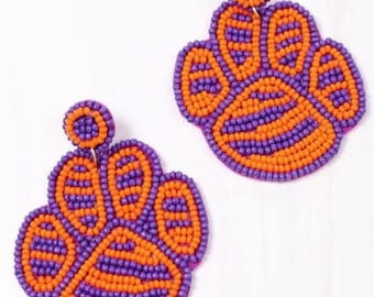 XL Striped Paw Earrings || GameDay Outfit || Tigers || Wildcats || Dawgs || Statement Earrings || Embellished Earrings ||