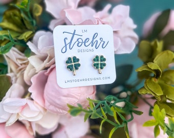 Shimmering Shamrock Stud Earrings || Shamrock || St. Patrick's Day || Don't Get Pinched || Stud Earrings || Four-Leaf Clover