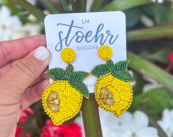 Lemon Beaded Earrings || Summer Vibes || Beaded Drop Earrings || Lemon Lover