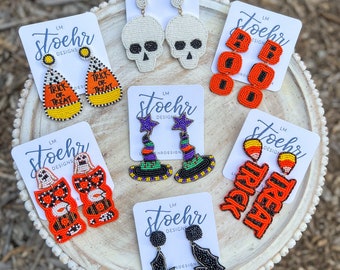 Spooktacular Beaded Earrings || Statement Earrings || Lightweight || Candy Corn || Happy Halloween || Spooky SZN || Boo Y’all