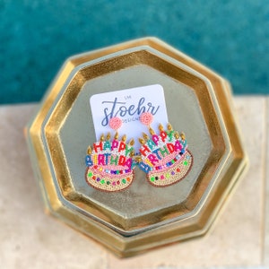 Happy Birthday Cake Beaded Earrings || Seed Bead Earrings || BirthYAY || Birthday Outfit || Earrings of the Day || Party Hat Earrings
