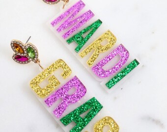 Glitter Mardi Gras Earring || Mardi Gras Party || Bourbon Street || Embellished Earring || Beaded Earrings || Mardi Gras Party