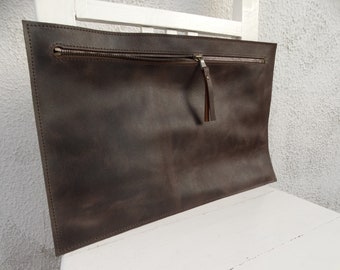 Brown Leather Clutch Zippered/Men's Leather Clutch/Mens Leather Portfolio/Black Leather Clutch/Saddle Leather Clutch/Ready to ship