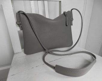 Grey Cross Body Leather Purse/Grey Minimalistic Leather Cross Body Bag/Grey Cross Body Purse/Cross Body Bag Long Skinny Strap/Ready to ship