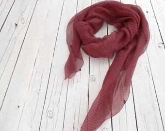 Silk Scarf Square/Polka Dots Large Silk Scarf/Burgundy Red Scarf/Silk Chiffon Shawl/Ready to ship