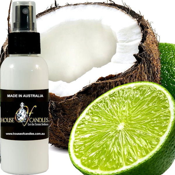 Brume corporelle en vaporisateur parfumée à la noix de coco et au citron vert, ingrédients végétaliens, sans cruauté, parfum sans alcool, coulée à la main