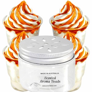 Vanilla Caramel Air Freshener Aroma Beads – vegan, cruelty-free fragrance featuring creamy vanilla and rich buttery caramel, made in Australia.