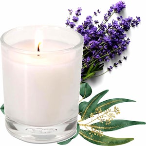 Eucalyptus & Lavender Votive Candles with Glass Holder Eco-Friendly Hand Poured  Gift