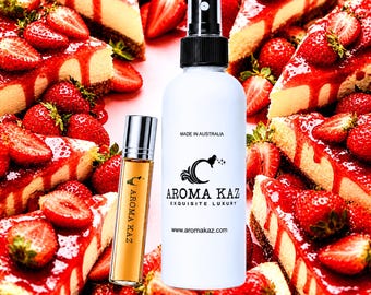 Spray corporal en bruma con sabor a tarta de queso y fresa: fragancia vegana, sin crueldad animal y sin alcohol.