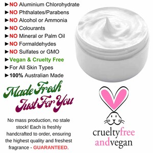 Vegan body hand cream benefits image showing cruelty free Australian made moisturiser free from parabens phthalates sulfates and harsh chemicals for all skin types
