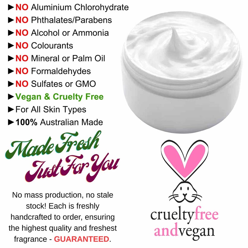 Vegan body hand cream benefits image showing cruelty free Australian made moisturiser free from parabens phthalates sulfates and harsh chemicals for all skin types
