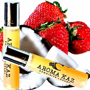 Coconut Strawberry Roll-On Fragrance Oil Alcohol Free Perfume with Vegan Ingredients Cruelty-Free Hand Poured Scent for Daily Wear