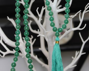 Green Aventurine Mala Necklace • Knotted 8mm Healing Crystal Genuine meditation LOVE Beads