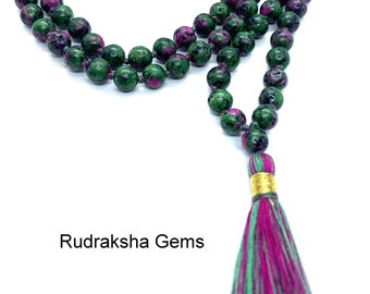 Ruby Zoisite Necklace, Tassel mala, Prayer Necklace, 108 Mala Beads, Ruby Zoisite 6mm Mala, Statement Necklace, Yoga Gifts, Spiritual Mala