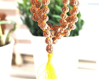 Rudraksha Bead Mala Necklace, 5 Mukhi Tassel, Yoga Japa Jewelry