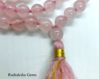 Rose Quartz mala • Mala beads 108 • Rose Quartz 108 beads Mala, hand knotted Necklace, Vegan Tassel Mala • Meditation jewelry, Zen Gift Yoga